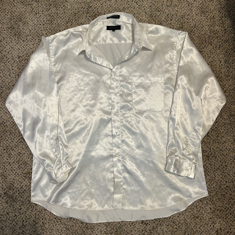 Marquise Shimmering White Satin Men's Shirt